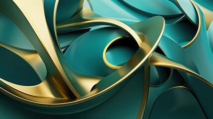 Aufkleber - An engaging 3D abstract design featuring geometric gradients in energetic teal and gold, where smooth transitions between shapes