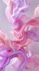 Poster - An ethereal 3D abstract scene showcasing fluid marbling in soft pastel pink and lavender hues, gently flowing and intertwining 