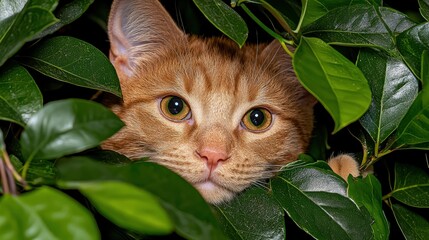 Wall Mural - Cute Kitten Lying By A Bush Outdoors