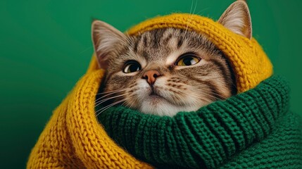 Wall Mural - Cute Kitten With A Knitted Scarf, Autumn Mood