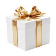 © Papugrat - white gift box with gold ribbon isolated on transparent background cutout