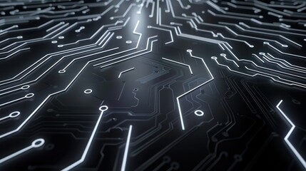 Aufkleber - A stylish 3D abstract background with neon white circuit designs etched into a glossy, midnight black board