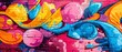 © LittleDreamStocks - Vibrant graffiti art on a brick wall with colorful swirls and drips.
