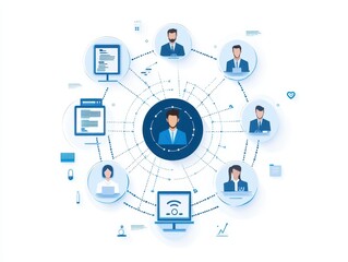 Fototapete - Business network illustration showing interconnected professionals and technology for effective communication and collaboration.