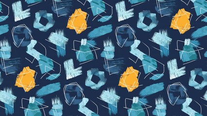 Wall Mural - Abstract grunge geometric shapes in blue tones creating a seamless pattern background Watercolor brush strokes texture in vibrant colors Ideal for textile wallpaper and wrapping des