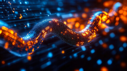 Poster - blockchain technology ensuring document integrity with ai, digital pixels representing data security