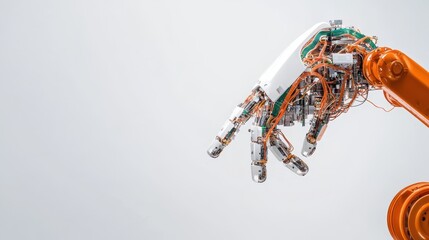 Poster - Close-up of an advanced robotic hand with intricate wiring and components, showcasing modern technology and innovation in robotics.