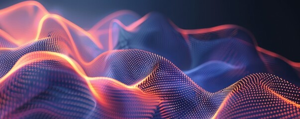 Poster - Abstract 3D wave illustration with vibrant colors and digital elements, perfect for technology and creative projects.
