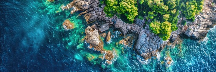 Wall Mural - Ocean Coast. Aerial View of Sea Waves on Fantastic Rocky Coast in Montenegro