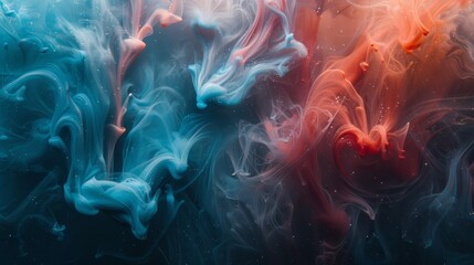 Poster - Colorful swirling patterns of blue and red paint mixing in water during a creative experiment