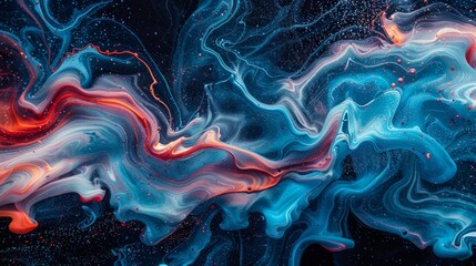 Poster - Colorful abstract swirl of blue, red, and white paint on a dark background in a creative art composition