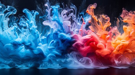 Poster - Colorful swirling ink clouds create abstract art in vibrant hues of blue, pink, orange, and purple