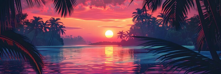 Wall Mural - palm trees at sunset