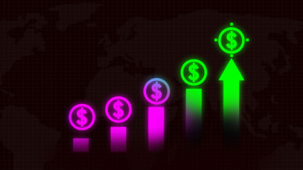 Business growth arrow with dollar sign, financial growth chart symbol business icon.