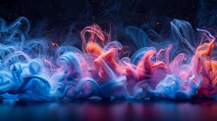 Poster - Colorful smoke swirls merge and dance together in a whimsical abstract display at night