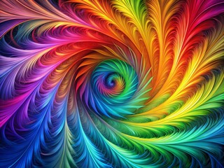 Poster - Vibrant rainbow feather swirl art created with cutting-edge generative technology, featuring mesmerizing whorls of iridescent colors blending seamlessly in a stunning digital masterpiece.