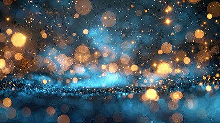 lights and blue background with bokeh effect, in silver and gold style