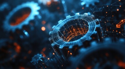 Leinwandbilder - Digital network connecting metal gears depicting artificial intelligence