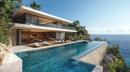 Wall Mural - Luxury infinity pool overlooking the ocean at a modern villa