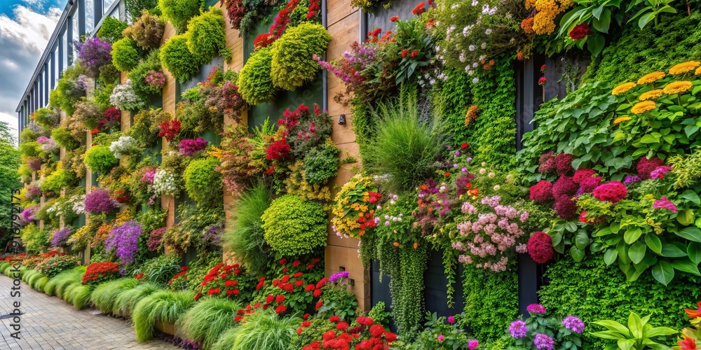 Vibrant flowers and lush greenery thrive in a stunning vertical garden ...