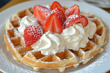 waffles with strawberries and cream 