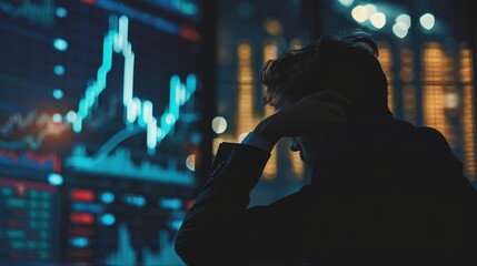 Aufkleber - A man is looking at a computer screen with a lot of numbers and graphs