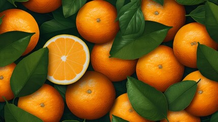 Wall Mural - Lots of juicy oranges background. ai generated art image