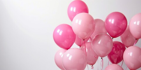 Bright pink and red balloons on a light background, festive background for text