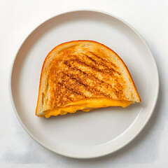 Wall Mural - Top view Plate with Grilled Cheese Sandwich on white Background