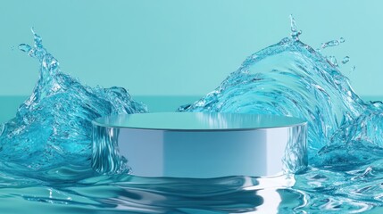 Abstract 3D Rendering of a Circular Platform Immersed in a Water Splash.