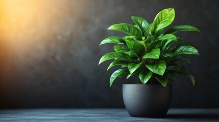 Wall Mural - A potted plant sits on a table in front of a wall