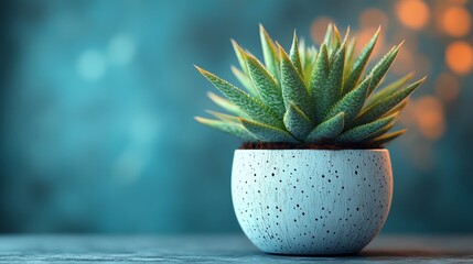 Wall Mural - A small potted plant sits in a white ceramic pot on a table