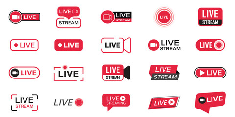 Fototapete - Live stream button icon set in flat style. Webinar vector illustration on isolated background. Streaming sign business concept.