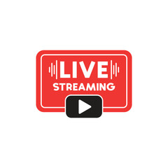 Poster - Live stream button icon in flat style. Webinar vector illustration on isolated background. Streaming sign business concept.