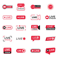 Fototapete - Live stream button icon set in flat style. Webinar vector illustration on isolated background. Streaming sign business concept.