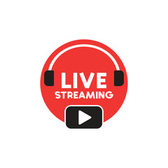 Poster - Live stream button icon in flat style. Webinar vector illustration on isolated background. Streaming sign business concept.
