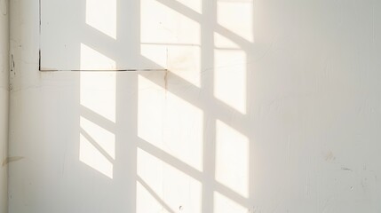 Natural light rays casting minimal shadows on white wall, trace monotone