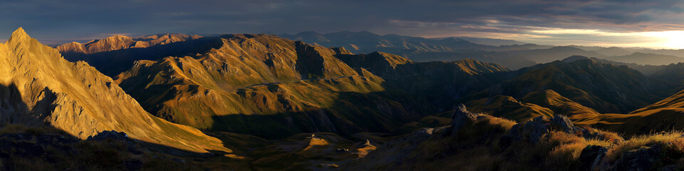 Wall Mural - a mountain range with a sunset in the background