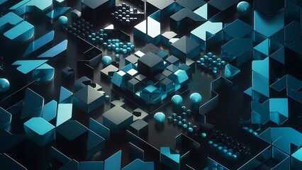 Blue 3D Shapes neatly organized to make a Tech abstract wallpaper