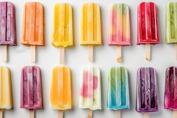 Wall Mural - Ice cream popsicles with berries on white background