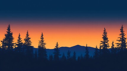 Sticker - Silhouetted Forest Against Sunset Sky