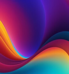 vibrant abstract features gradient purple, orange, and yellow hues, with central blue shape and gradient