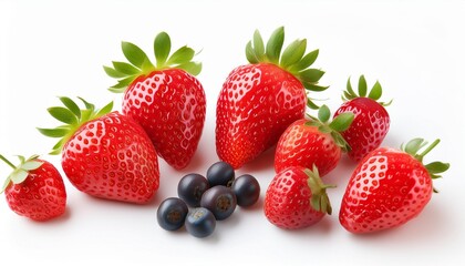 Wall Mural - red strawberries and berries fruits isolated on white background