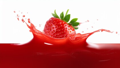 Wall Mural - strawberry splash into red juice liquid