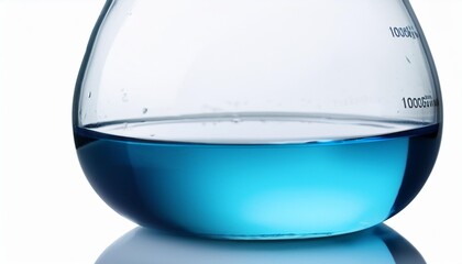 flask with blue water and reflection isolated on white