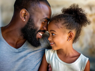 Sticker - A man and a little girl are hugging each other. The man has a beard and the girl has curly hair. They both have a smile on their faces