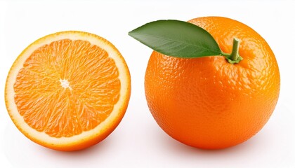 Wall Mural - orange isolate orange fruit with slice on white background whole orange fruit with slice full depth of field