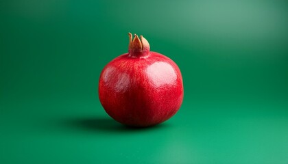 Wall Mural - single pomegranate against a seamless green background