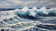© xiden - An ocean scene painted onto the surface of a white canvas, with waves breaking free and spilling onto the surrounding area