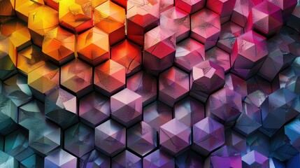 Poster - Vibrant geometric background featuring colorful hexagons in 3D, perfect for modern design and abstract concepts.